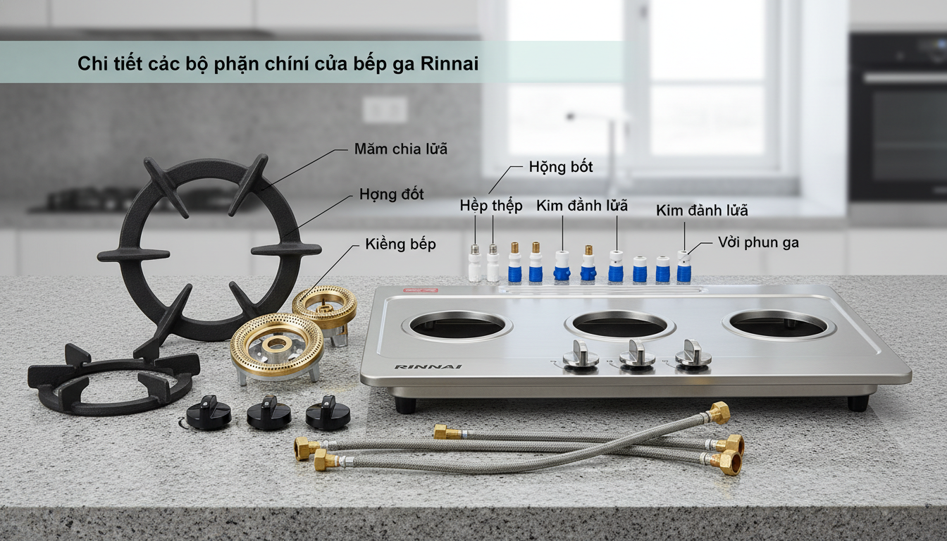 Chi tiết các bộ phận chính của bếp ga Rinnai