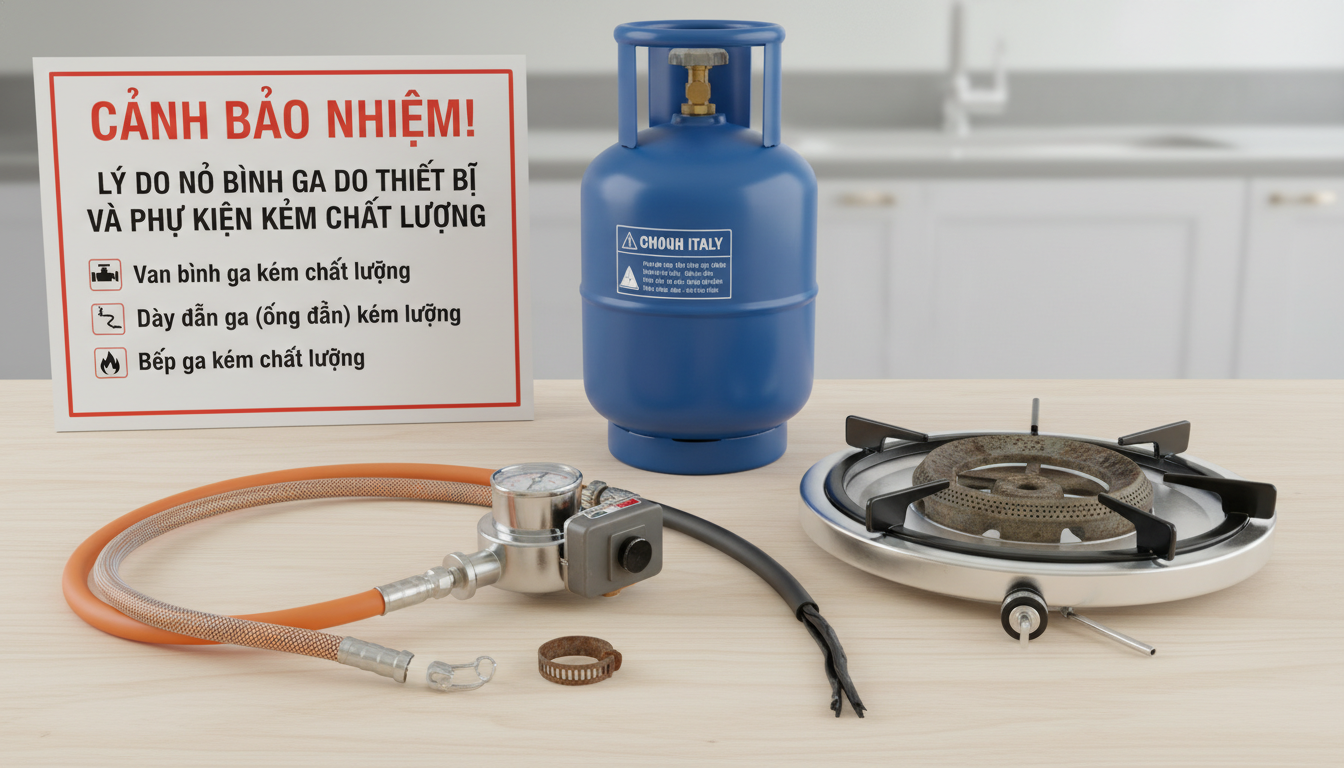 Lý Do Nổ Bình Ga Do Thiết Bị Và Phụ Kiện Kém Chất Lượng