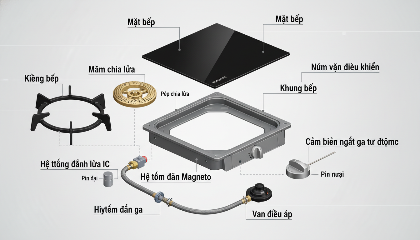 Chi tiết các bộ phận chính của bếp ga Rinnai