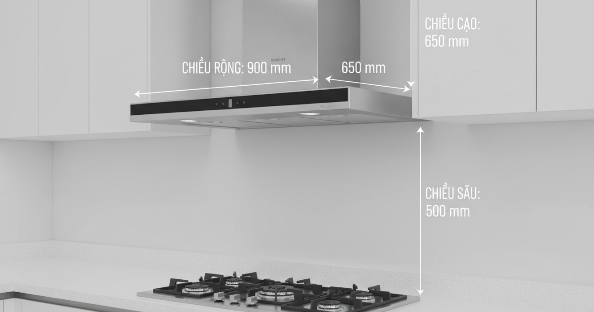 kích thước máy hút mùi bếp
