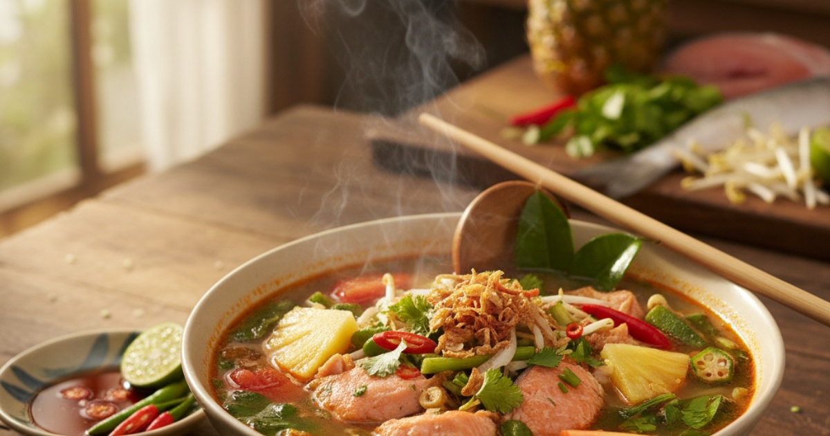 Cách nấu canh chua cá hồi thơm ngon không bị tanh